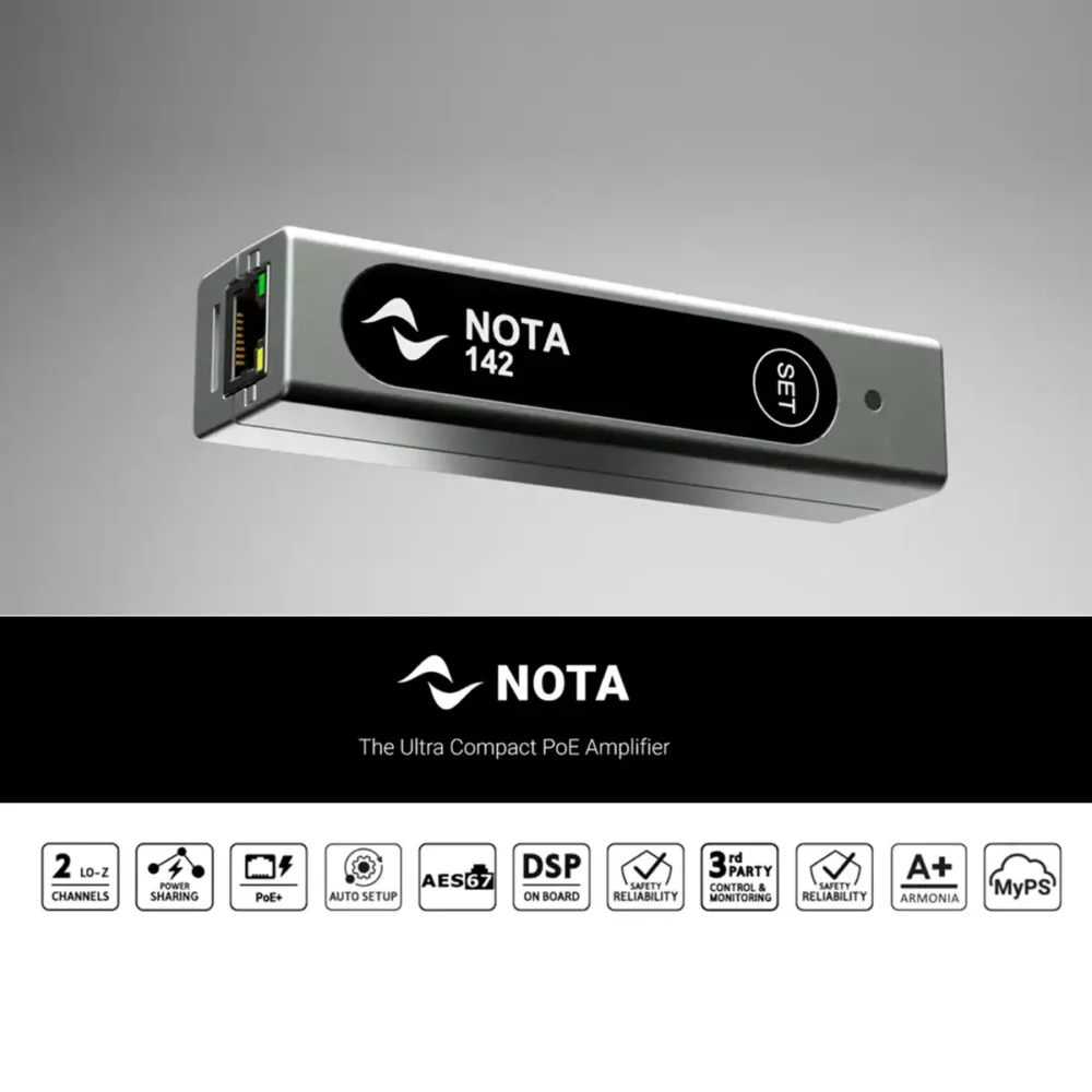 آمپلی فایر کامپکت Powersoft Nota 142 معرفی محصول: NOTA 142 – تقویت‌کننده فوق‌جمع‌وجور PoE/PoE+